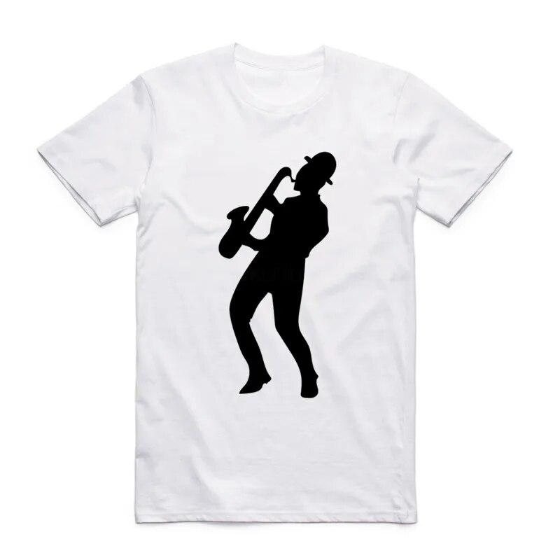 YSM Cotton Tshirt Jazz Nieuwste Saxofoon Grappige T-shirt Mannen Casual Streetwear Tops Tops Zomer Mode O Hals Korte XS wit