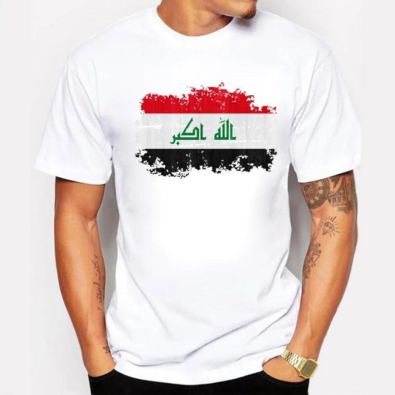 YSM Cotton Tshirt BLWHSA Zomer Irak Vlag Heren T-shirt 100 Katoenen T-shirts Irak Natie Vlag Nostalgisch S wit