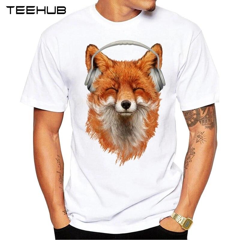 YSM Cotton Tshirt TEEHUB Cool Animal Design herenmode glimlachend T-shirt met muzikale vos-print XS wit