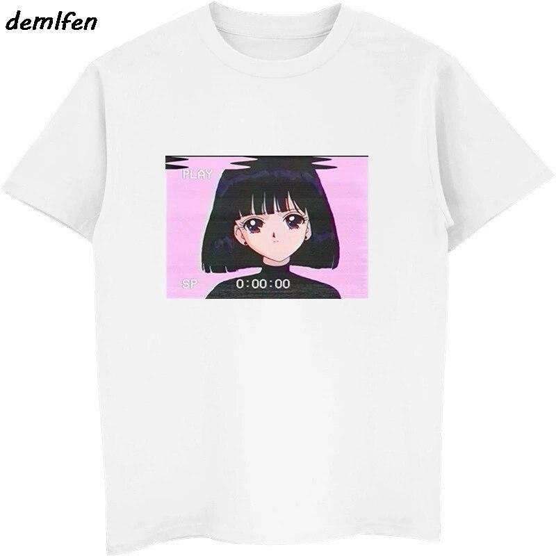 YSM Cotton Tshirt Mannen T-shirt met korte mouwen Sad Girl Retro Japanse Anime Vaporwave Grappig T-shirt Nieuwigheid XS wit