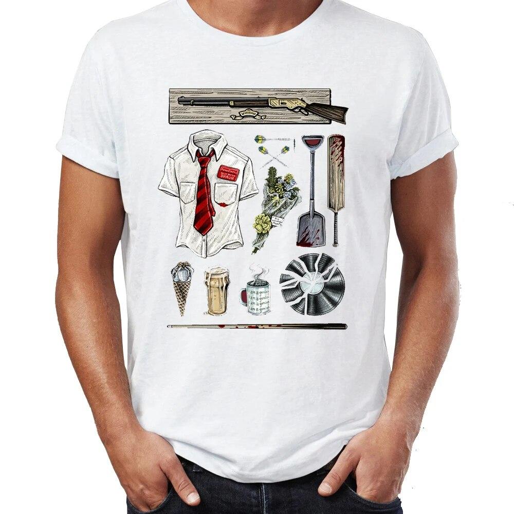 YSM Cotton Tshirt mode Heren T-shirt met korte mouwen Shaun van The Dead Zombies Shaun en Ed Funny Awesome XS wit