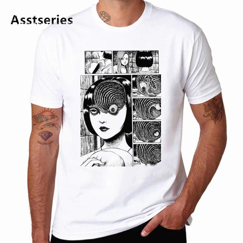 YSM Cotton Tshirt Uzumaki T-shirt Mannen Junji Ito Tees Horror Manga Tomie Tshirt Mannen Ontwerpen Korte Mouw Anime XS wit