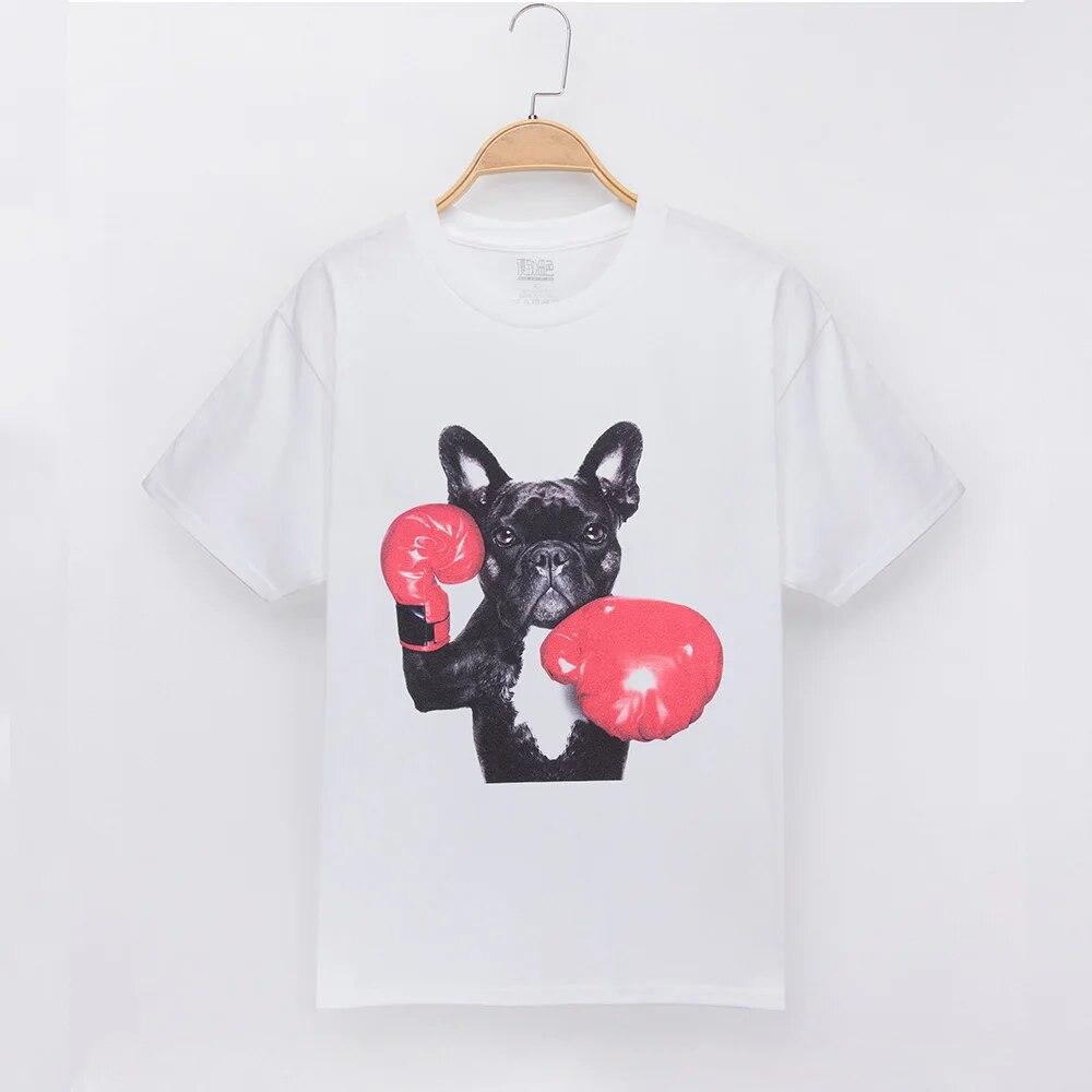 YSM Cotton Tshirt 3D Afdrukken Franse Bulldog T-shirts Mannen Zomer Tops Tee Pug Animal T-shirt Heren O XS wit