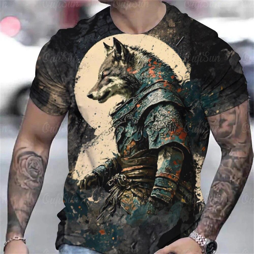 ETST 07 Dier Heren T-shirt 3d Weerwolf Gedrukt Zomer Casual Korte Mouwen T-shirt Losse Oversized Herenkleding Straat Designer tops 6XL