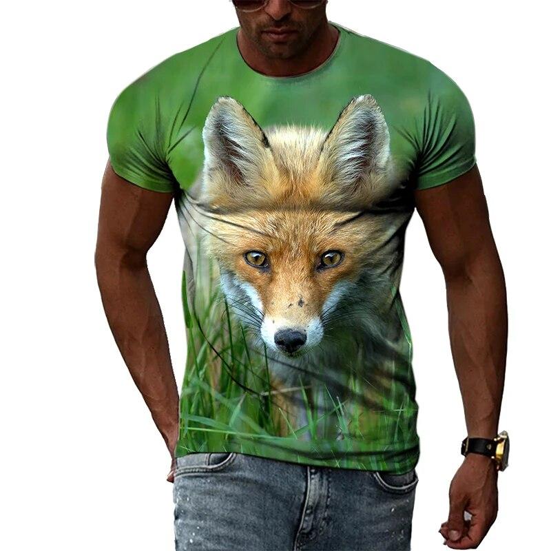 Subilier Trend Abstract Animal Fox Grafische Mannen T-shirts Interessante 3D Print Hip Hop Harajuku Persoonlijkheid Ronde Hals Tee Korte Mouw Top S