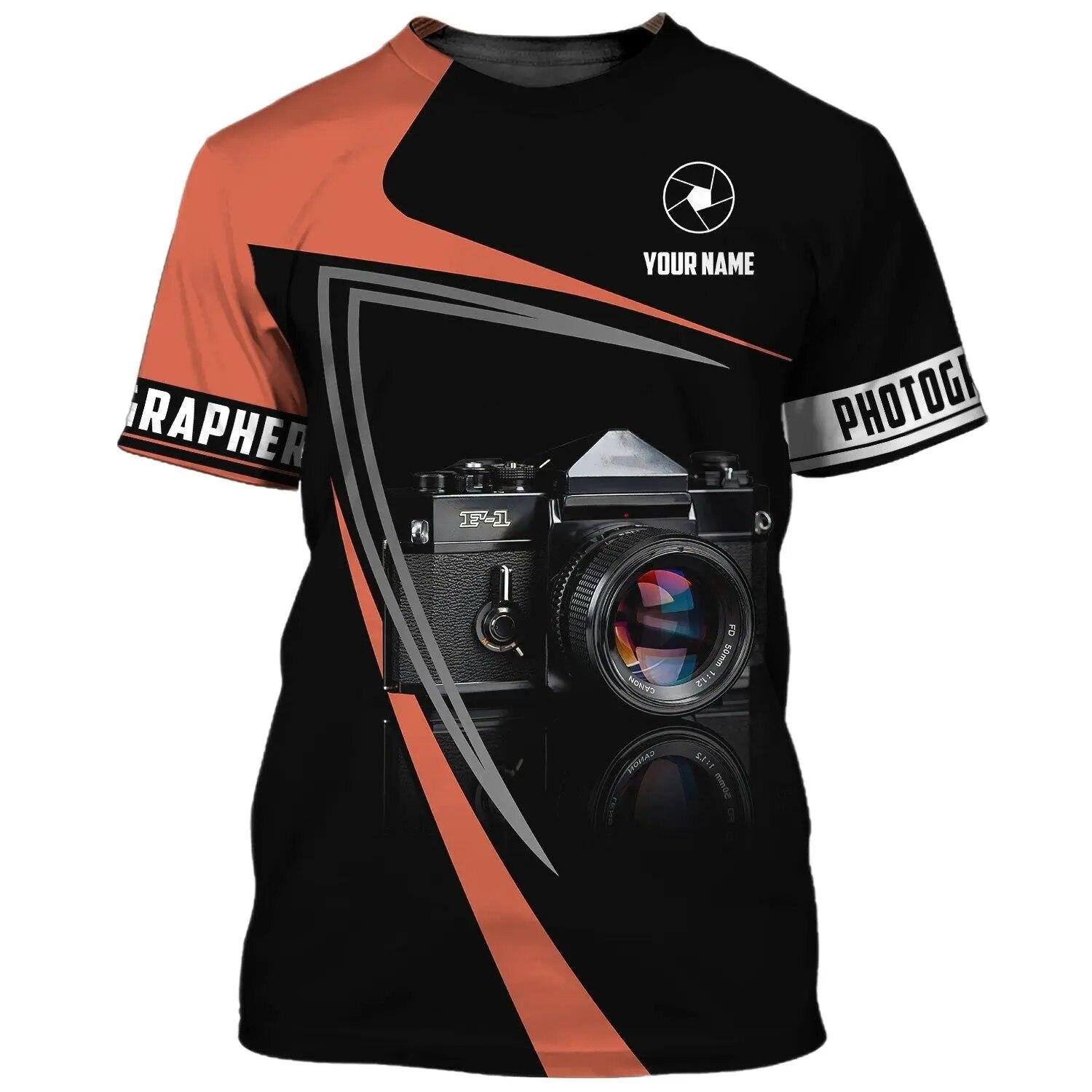 ETST 03 Persoonlijkheid T-shirt voor heren 3D High Definition-printen Camerapatroon Zomermodetrend Fotograaf met korte mouwen Top met ronde hals S