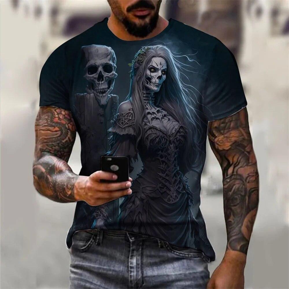 ETST WENDY 05 Vintage T-shirts Voor Mannen Horror Undead Schedel Patroon 3D Gedrukt Korte Mouw Mode Oversized T-shirt Mannen Casual Kleding M