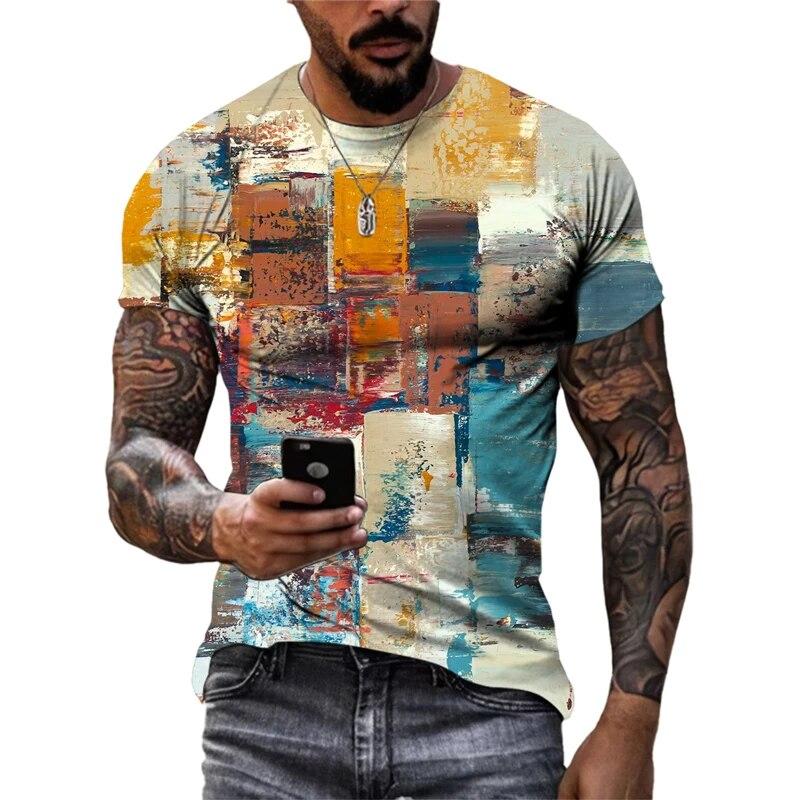 ETST 03 Nieuwe Mode Europa en Amerika Retro Graffiti Heren T-shirt Zomer Trend Casual Persoonlijkheid Street Style Gedrukte T-shirts met korte mouwen Asian size M