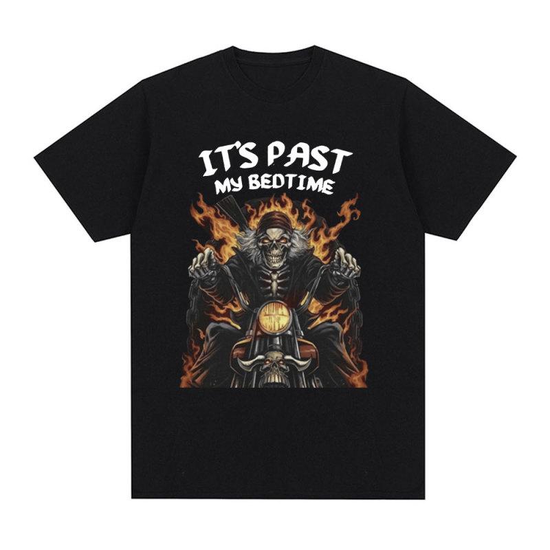 TENJINGE Trendy Grappig Het Is Verleden Mijn Bedtijd Skelet Meme T-shirt Mannen Katoen Korte Mouw T-shirt Fashion Casual Vintage Gezellige oversized T-shirts XL