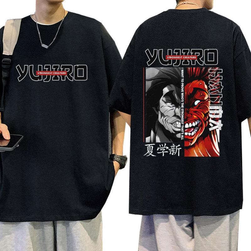 TENJINGE Trendy Anime Baki De Grappler T-shirt Yujiro Hanma T Shirts mannen 100% Katoen Korte Mouw Casual T-shirts Kleding Harajuku streetwear XXL