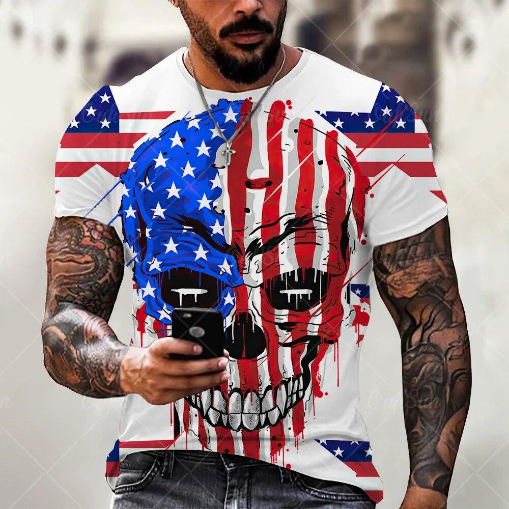 Baibao QIQI Mode Amerikaanse Vlag Mannen Oversized 3DT-Shirt Zomer O-hals Korte Mouw Sport Fitness Shirt Losse Ademende Streetwear Top XS