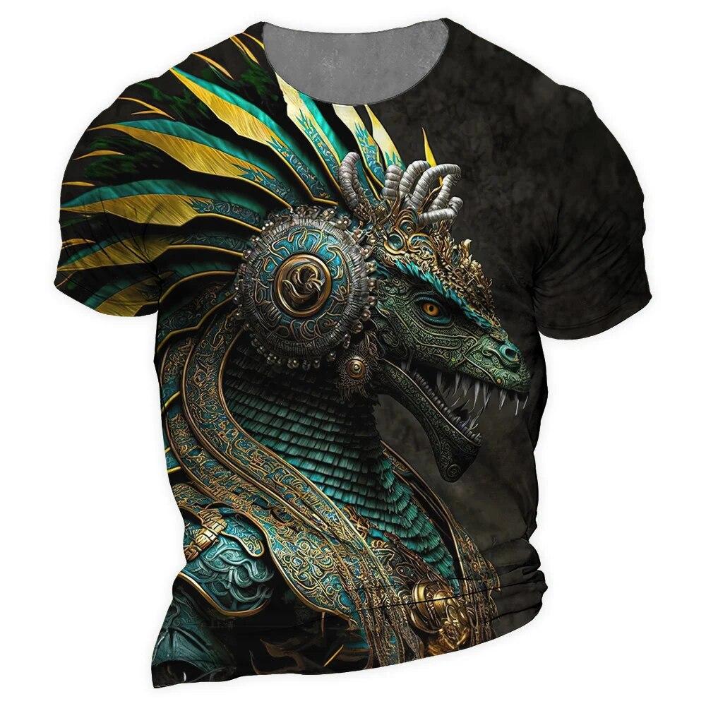 ETST 07 Zomer Dierenprint T-shirt Draak Tijger Beest 3D Print T-shirts Gepersonaliseerde Losse Top Heren Sneldrogend Korte Mouw Kleding 3XL