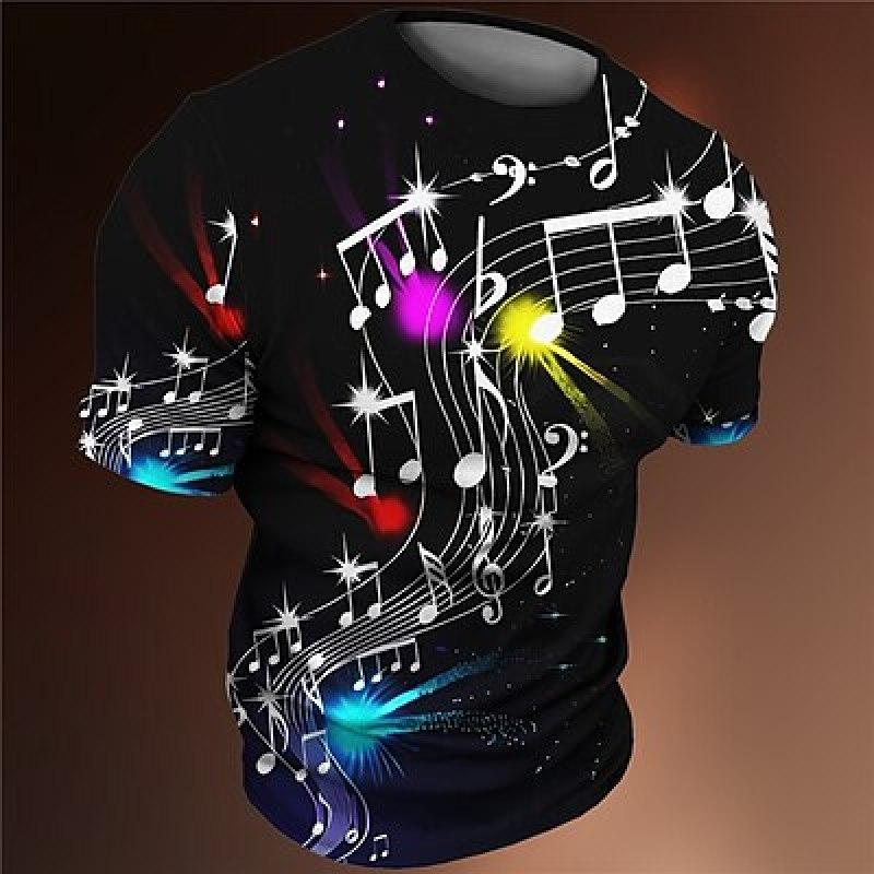 Bobby 2 Music Notes Heren 3D Shirt Zwart Zomer Heren T-shirt Grafisch Muzikale Ronde Hals Kleding 3D Print Outdoor Casual Korte Mouw Modeontwerper S