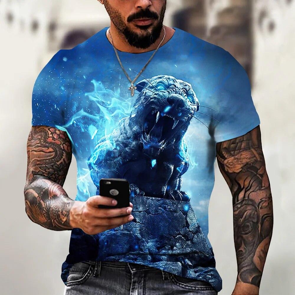 ETST 03 Tijger Vechten Dier Beest Fierce T-shirt 3d Print T-shirt Zomer mannen Oversized Korte Mouw Tops Tees mannen designer Kleding S