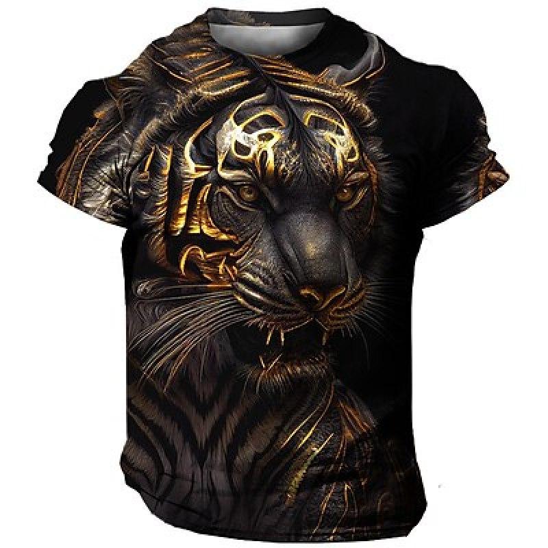 Bobby 2 Heren T-shirt T-shirt Grafisch Dier Tijger Ronde hals Kleding Kleding 3D Print Buiten Dagelijks Korte mouw Print Modeontwerper Vintage S