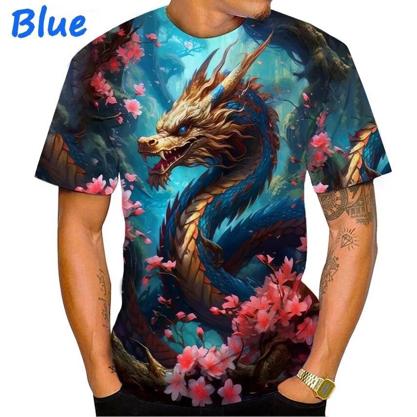 ETST WENDY 05 Cool Fashion Dragon 3D Printing T-shirt Casual Cartoon Anime T-shirt met korte mouwen L