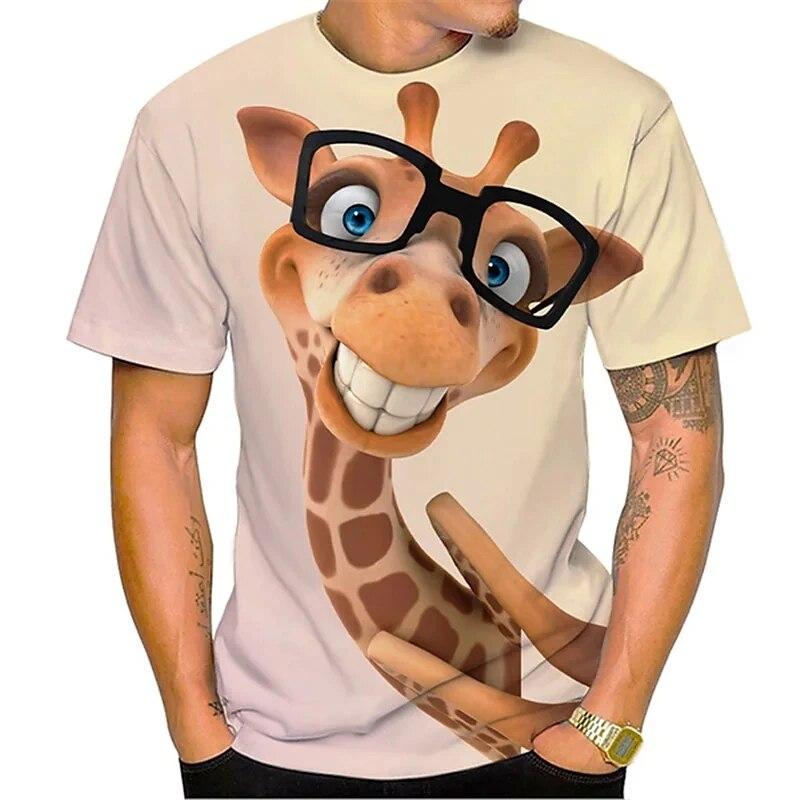 Baibao QIQI Zomer Grappige Mannen T-shirt Tops 3d Print Giraffe Animal Tees O-hals Oversized Shirts Jongens Kleding Casual Streetwear Korte Mouw XS