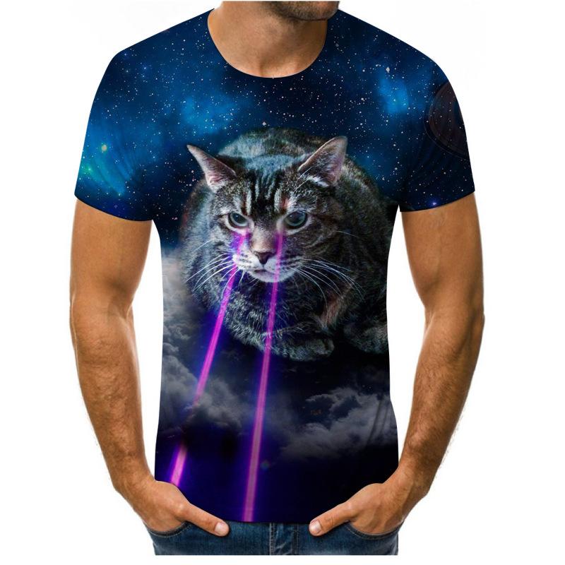 BOLIV MODA Leuke kat heren T-shirt 3D digitaal bedrukt T-shirt met korte mouwen heren top S