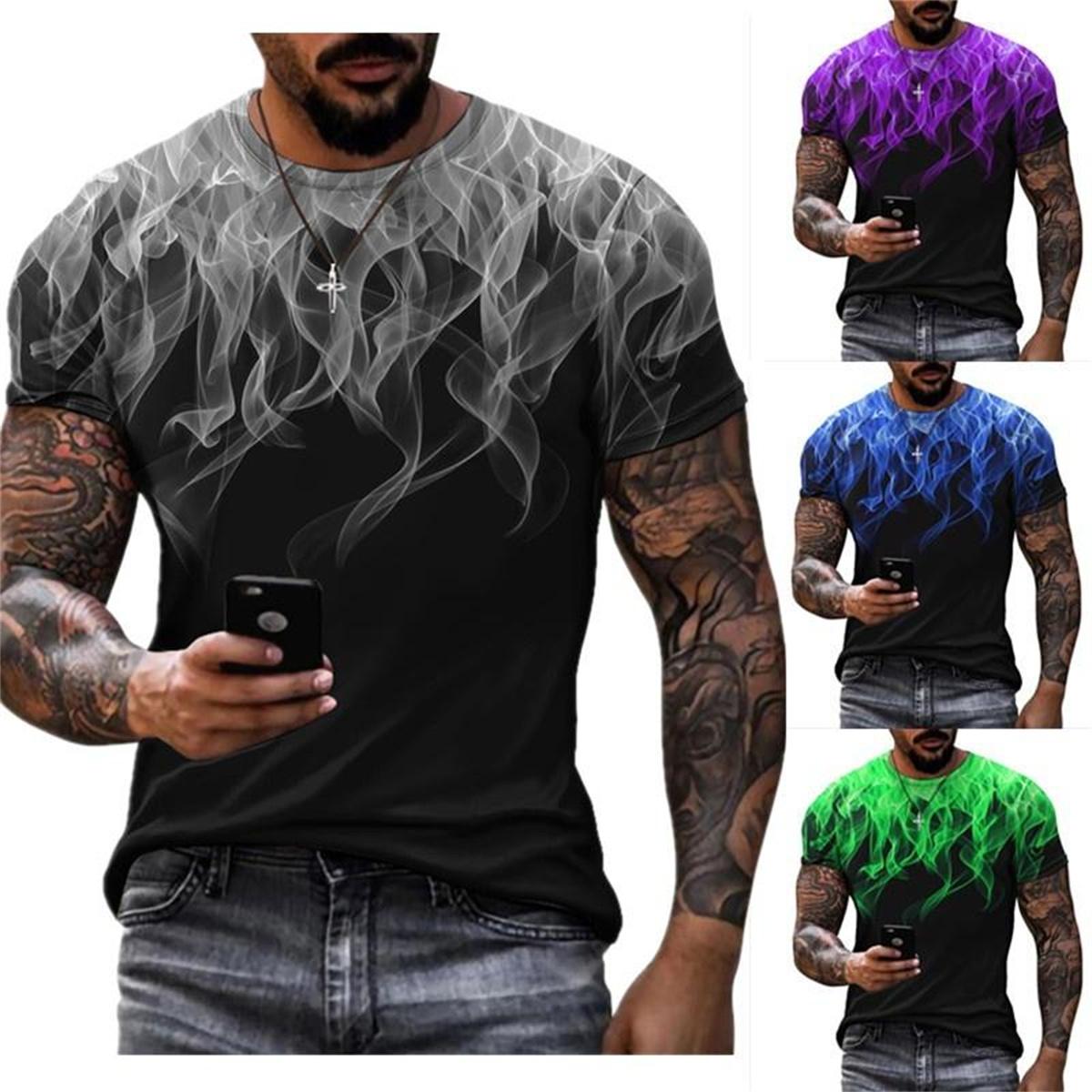 NH94YD Europees en Amerikaans T-shirt Heren Street Flame Gradient Printing T-shirt Zomersport T-shirt met korte mouwen L blauw