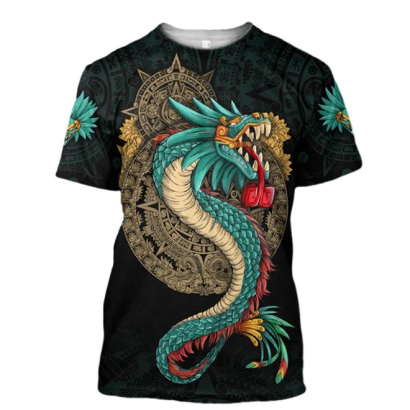 ETST 07 Zomer Trend Heren T-shirt 3D Gedrukt Harajuku Mexicaanse Aztec Quetzon O-hals Korte Mouw Tops Y2k Klassieke Retro Streetwear Tees S