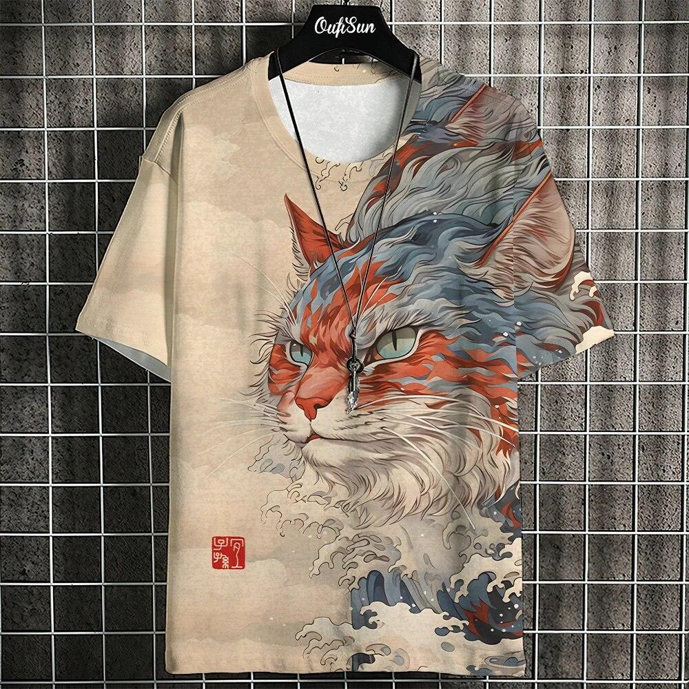 ETST 03 Zomer Korte Mouw Harajuku Print Aniam T-shirt Voor Mannen O-hals Oversized Trui Mode Streetwear Mode Herenkleding L