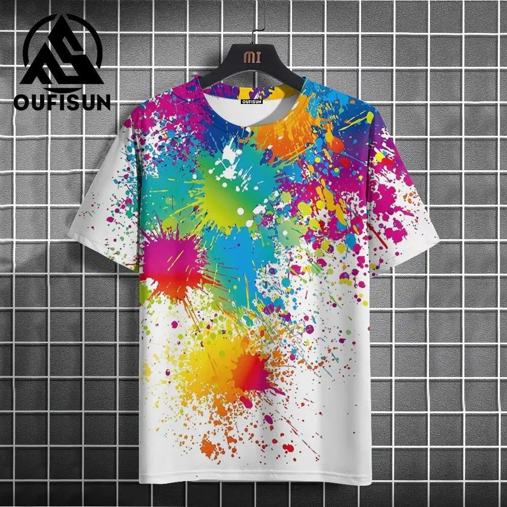 ETST 03 Graffiti Heren T-shirt Zomer Kleurrijke Print Korte Mouw Top Tees Oversized O-hals Trui Outdoor Casual Kleding Met Nieuw L