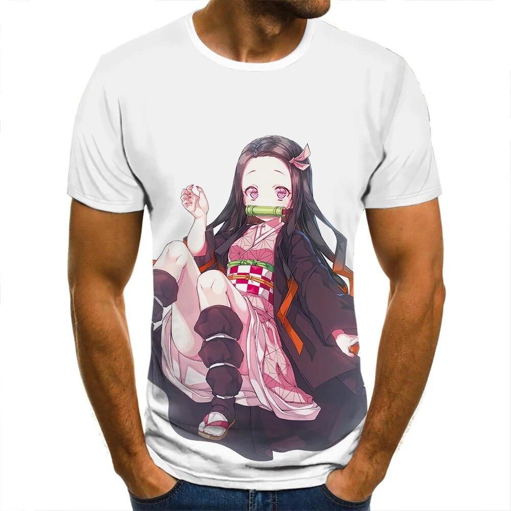 Baibao QIQI 3D T-shirt Demon Slayer Nezuko Kleding Mannen Vrouwen Kinderen Korte Mouw Cool Tees Fashion Casual Zomer Jongen Meisje Kinderen streetwear XS