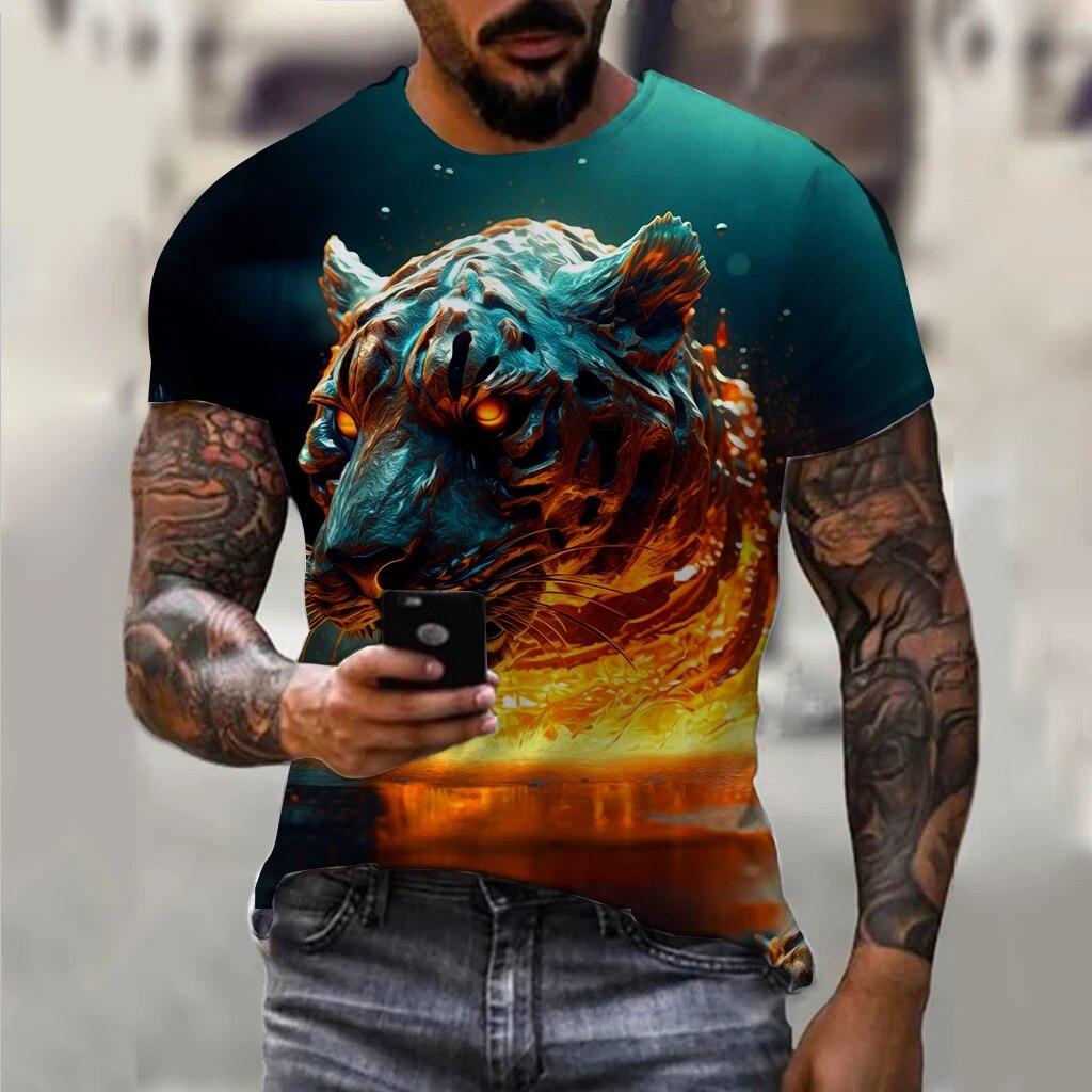 Bobby 2 Vintage Fire Lion 3d Print Heren T-shirt Zomer Klassieke Casual Ronde Hals Korte Mouw Tee Fashion Oversized Tops T-shirts voor Mannen 3XL