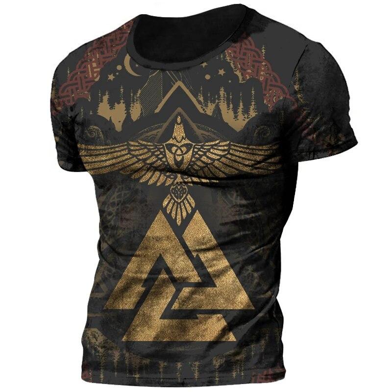 Subilier Retro Viking Tattoo 3D Print Heren T-shirts Zomer Viking Odin Ronde Hals Losse Korte Mouw Casual Tops Tees Oversized t-shirts S