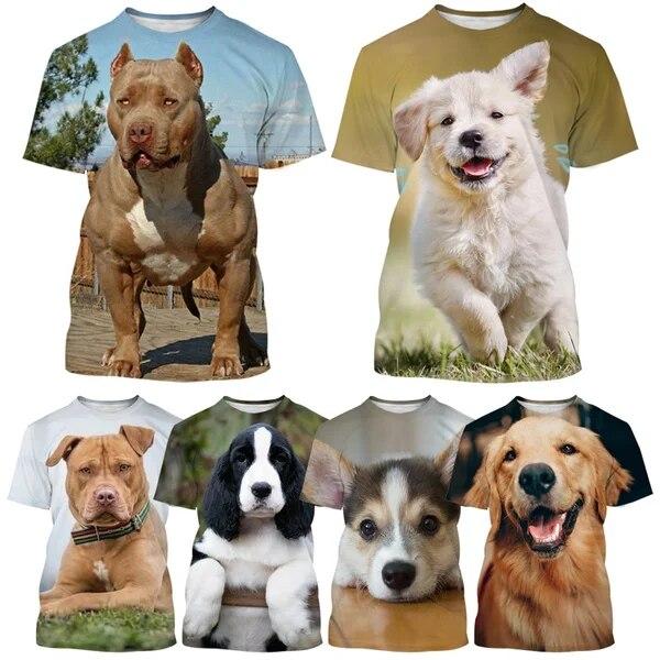 Xin nan zhuang Herenmode Korte Mouw Ronde Hals T-shirt Zomer Dier Hond 3D Afdrukken Grappig Casual Top Unisex Hip-hop T-shirt Top XXS