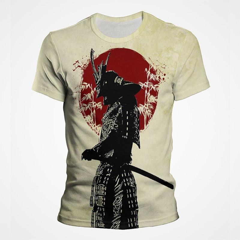 MR91EY Japan Ronin Samurai 3D Print T-shirt Mannen Mode Casual Korte Mouw Koele Zomer Harajuku Tops T-shirt 3XL beige