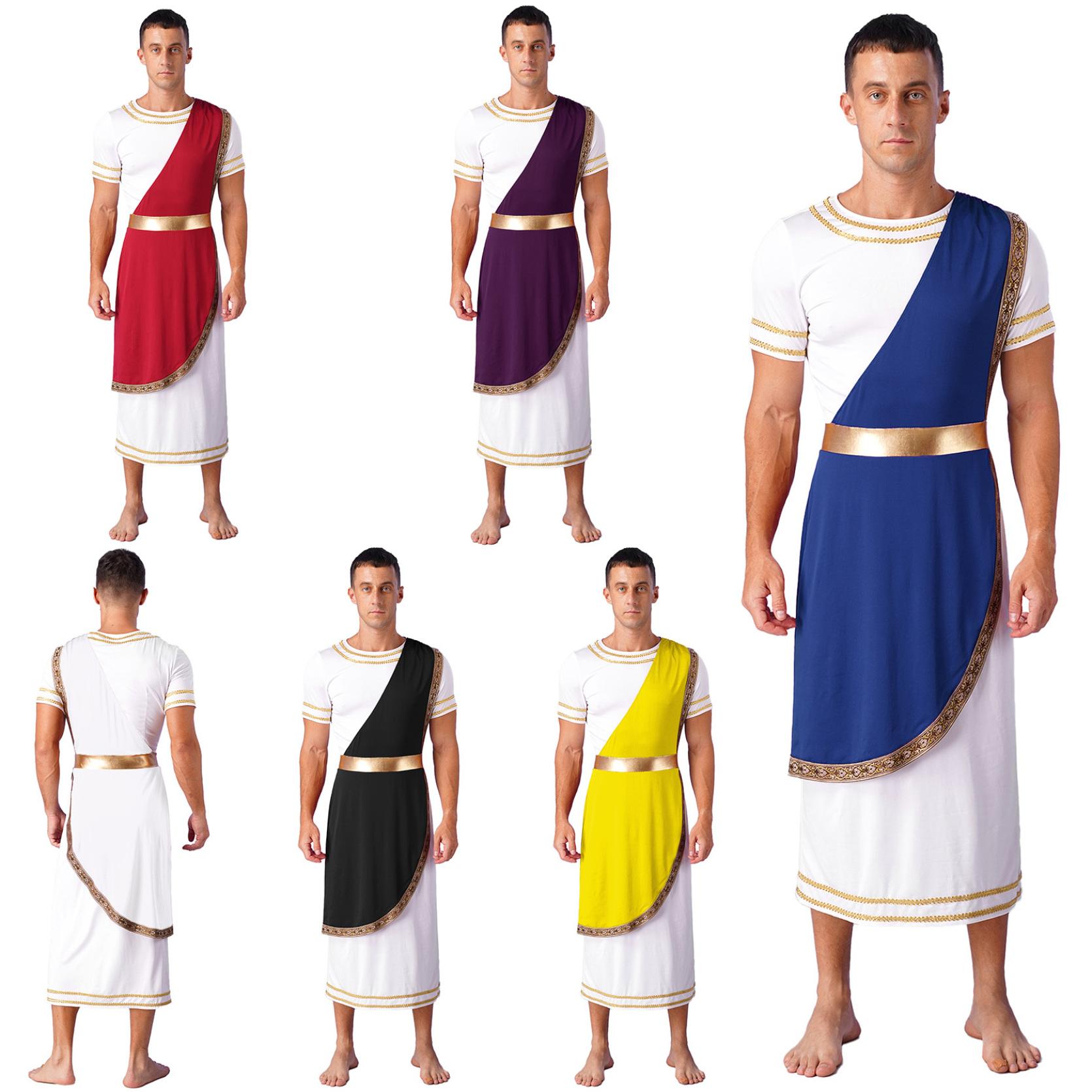 IEFiEL Heren mythologie Toga Rome Spartaanse oude Griekse Retro Vintage themashows Cosplay Outfit korte mouw Vintage Warrior-kostuums S blauw