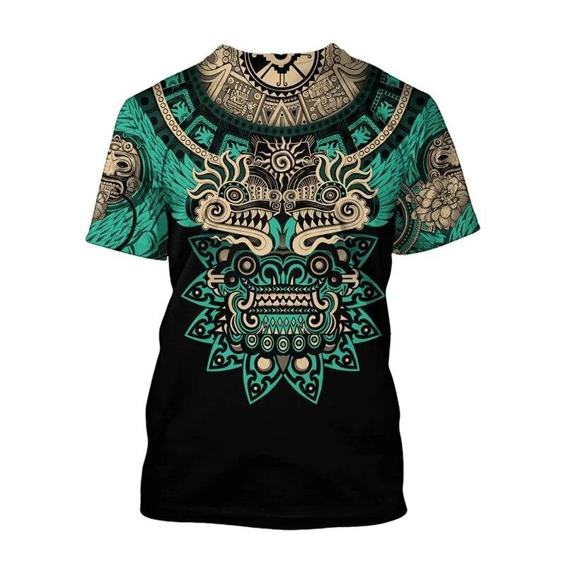 ETST 03 Zomer Trend Harajuku Mexicaanse Azteekse Quetzon Mannen Casual T-shirt Street Fashion Klassieke Retro O-hals Losse Senior 3D Gedrukt Top S