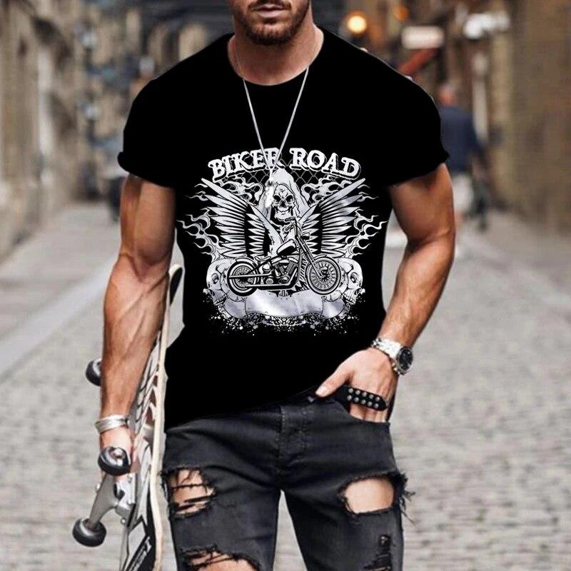 Kukebang Heren T-shirt Persoonlijkheid Cartoon Auto 3D Digital Printing Mannen Comfortabele Korte Mouwen O Hals All-Match Trendy casual T-shirt Man S