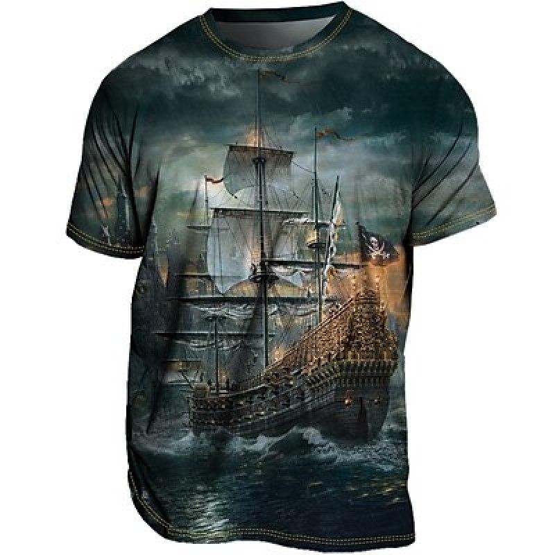 ETST 07 Heren T-shirt T-shirt Grafisch Schip Nautisch Ronde hals Kleding 3D-print Buiten Casual Korte mouw Print Vintage modeontwerper S