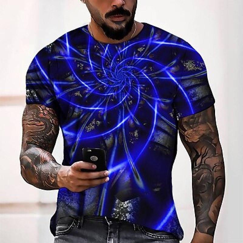 ETST 07 Spiraal abstract heren 3D-shirt casual | Blauw Zomer Heren T-shirt Grappige shirts Grafisch Ronde hals 3D Print Dagelijks Korte mouw Kleding Kleding Mode Cool S