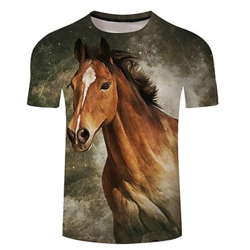 ETST 07 Paarden casual heren 3D-shirt | Bruin Zomer Heren Unisex T-shirt Grafische prints Ronde hals Blauw Roze Donkergroen Wit Grijs 3D Grote maten Dagelijks Kort S