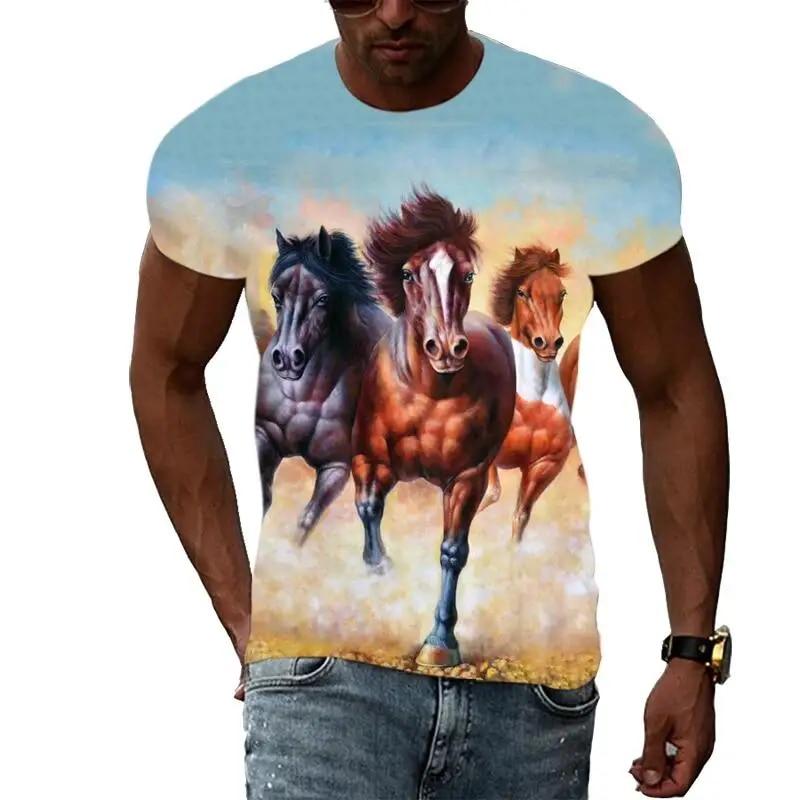 Bobby 2 Zomer Mode Grafische Dier Paard T-shirts Voor Mannen Casual 3D Print Tee Hip Hop Harajuku Persoonlijkheid Ronde Hals Korte mouw S