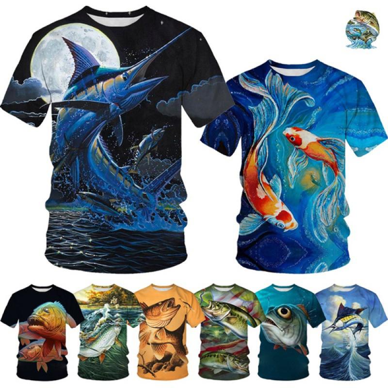 ETST 03 Zomer Vissersliefhebbers 3D Gedrukt Vispatroon T-shirt Woeste Vis Karper T-shirt Met Korte Mouwen Ronde Hals T-shirt 4XL