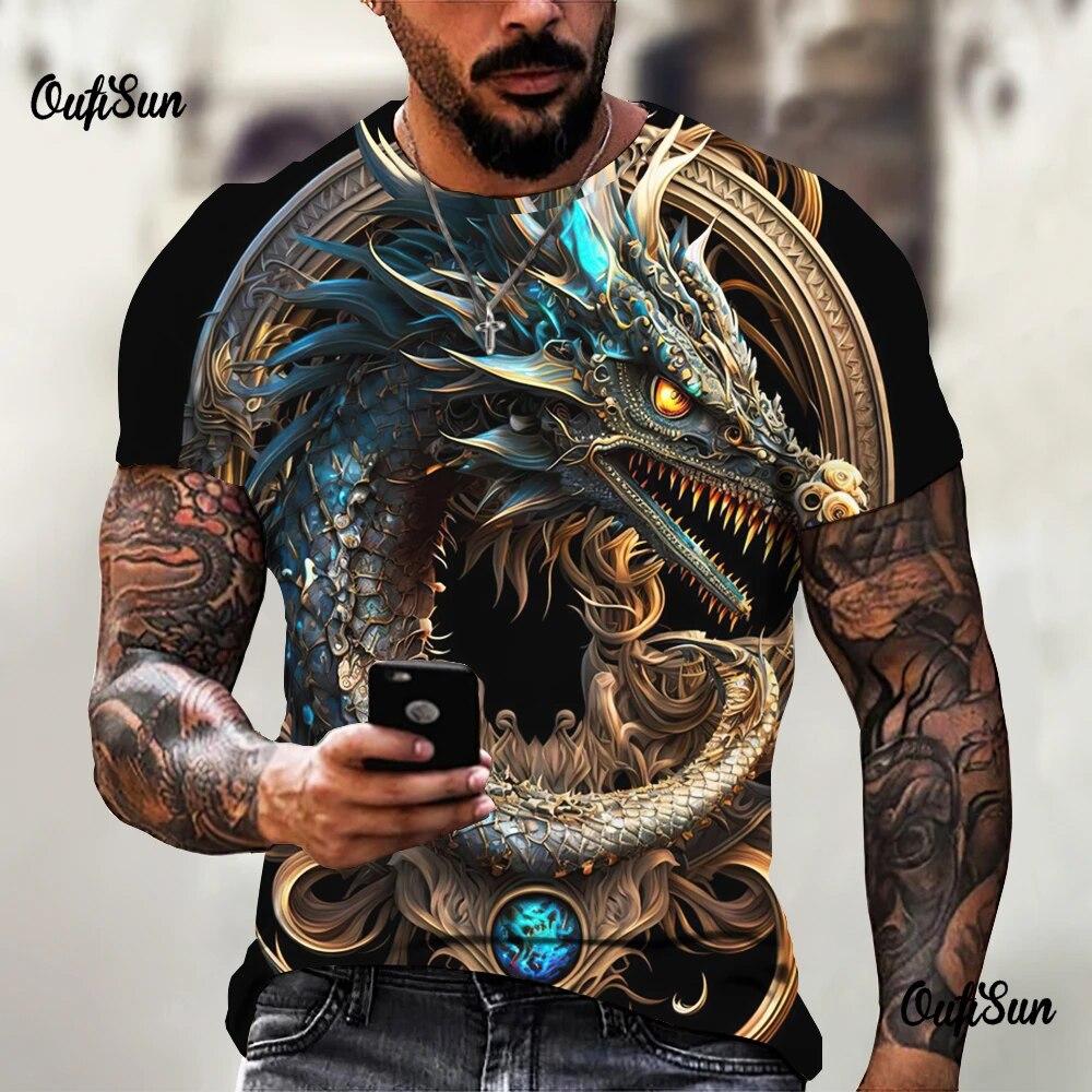 ETST 03 Zomer Casual Heren Tops Mannen Draak T-shirt Mode 3d Gedrukte T-shirt Dier Patroon Korte Mouwen Oversized Streetwear tees 3XL