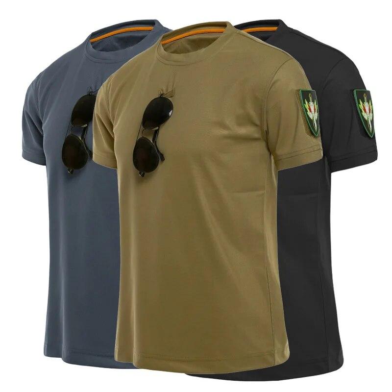 QGOOD Outdoor Sport Heren Tactische T-shirts Militair Wandelen T-shirt Speciaal Leger Los Katoen Sneldrogend Korte mouw Effen Ademend XS zwart