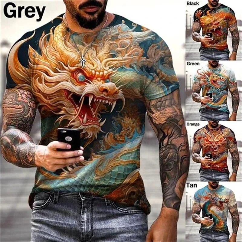 Kukebang Cool Chinese Draak 3D Bedrukte T-shirts Herenmode Hiphop Straat Casual Grappig Tops Tees Trend Persoonlijkheid Mannelijke Vrouwen kleding S