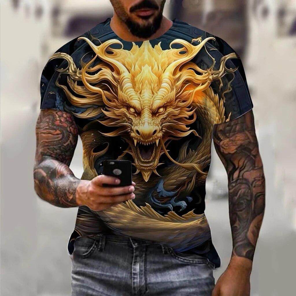 Bobby 2 Mannen T-shirt Mode Chinese Draak 3d Bedrukte T-shirt Dier Patroon Korte mouwen Streetwear Zomer Casual mannen top Tees 4XL