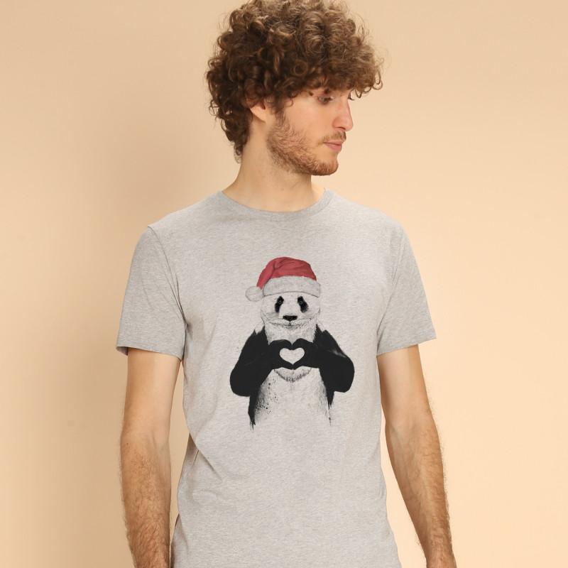 Le Roi du Tshirt T-shirt Homme - SANTA PANDA S heide grijze kleur