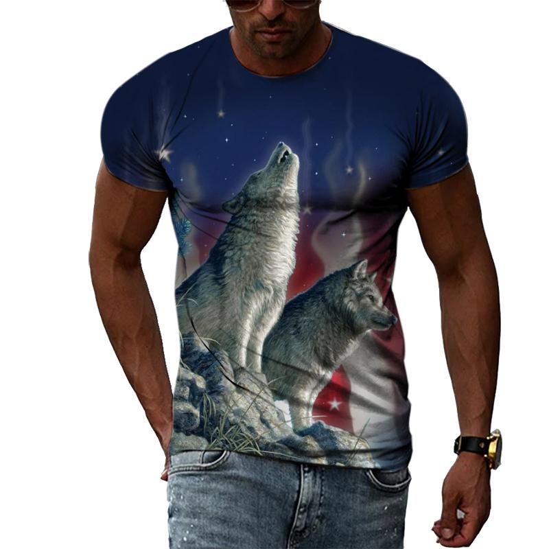 ForYourBeauty Lente Zomer Tops Mannen Plus Size Kleding Dier 3D Print T-shirt Paar Wolf Patroon Tees O Hals Korte mouw Top Ademende Man Shirts XS