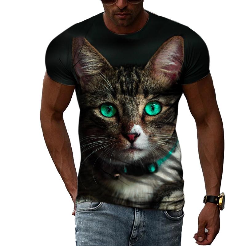 HerSight Mannen Plus Size Kleding Losse Zomer Tops Dier 3D Print T-shirt Paar Tijger Kat Patroon Tees O Hals Korte mouw Top Ademende Man Shirts XS