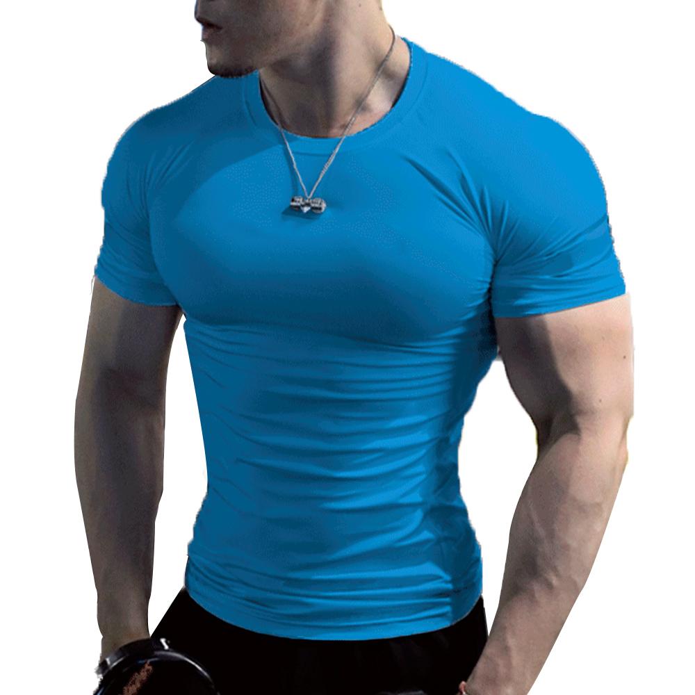 NK-Fashion-9 Heren slim fit T-shirt met ronde hals, spiertop, gym, effen blouse met korte mouwen XL marineblauwe kleur