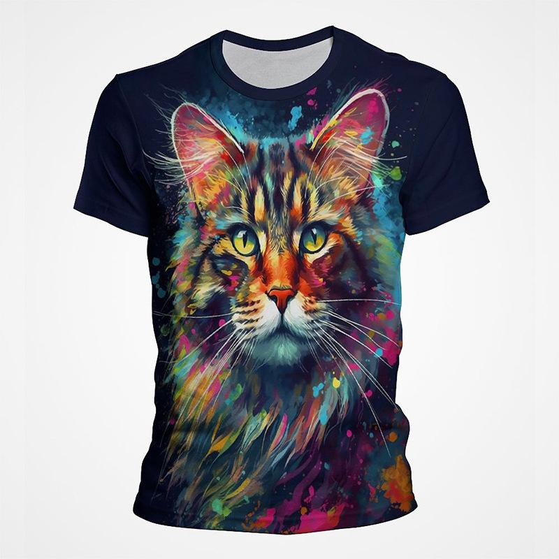 TIP723 Zomer Heren T-shirt Losse Casual O-hals Korte Mouw Dier De Kat 3d Gedrukt Mode Kinderen T-shirt Streetwear Oversized Top 6XL