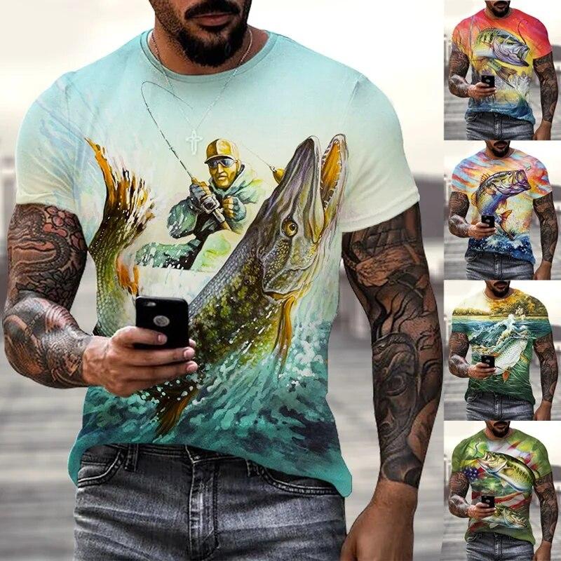 Xin nan zhuang Hobby Karpervissen 3D Print T-shirt Herenmode Persoonlijkheid Ronde Hals Korte MouwenTops XS