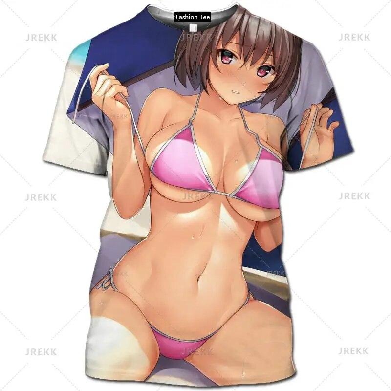 ETST 07 Japan Anime Kawaii T-shirt 3D Gedrukt Sexy Senpai Meisje Korte Mouwen Hentai Bikini Ropa Hombre Mannen Casual Cosplay Loli waifu Tee 4XL